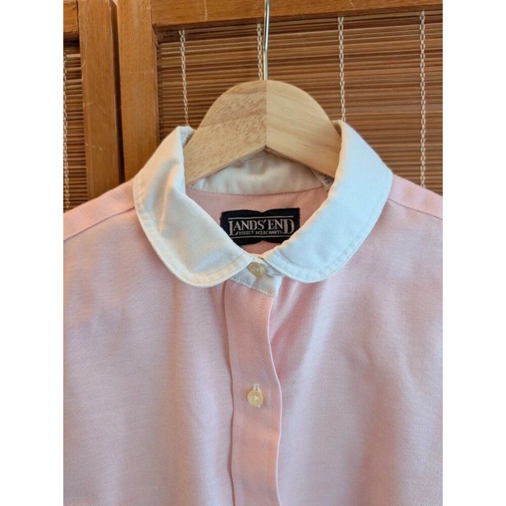 Vintage Lands' End Light Pink Peter Pan Collar Shirt White Cuffs Coquette Top S
